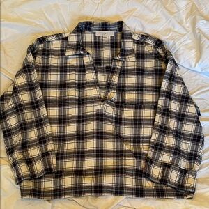 LOFT women’s Casual Plaid Shirt - Blue, Burgandy and Cream